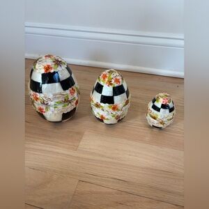 MacKenzie-Childs Florabunda Capiz Eggs set of 3  Rosy Posy in crate nest